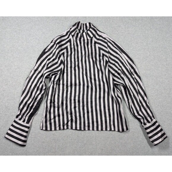 Lee Mathews Women‎ Top Size 1 (2/4) Silk Striped Mock Neck Luxury Designer - Picture 1 of 13